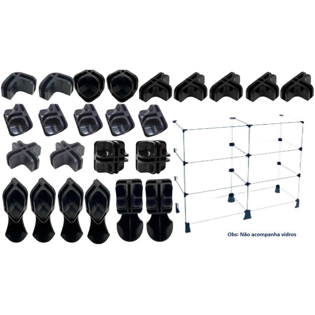 Kit Conectivos e Pés Para Balcão de 6 Divisórias Vidro ou Tela