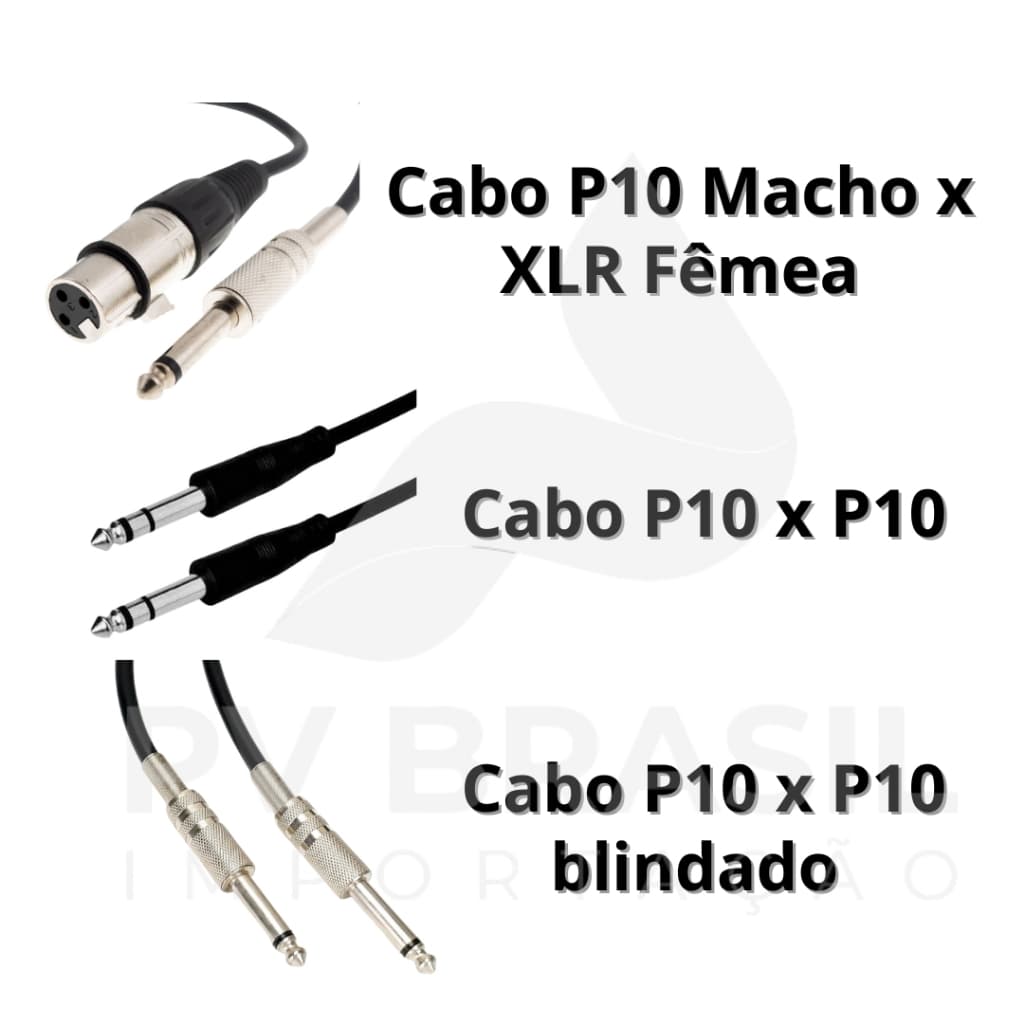 Cabo de Audio Mono P10 x P10 , P10 Blindado ou XLR Fêmea Profissional 5m para Microfone X-Cell