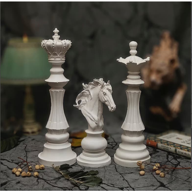 Decoração Xadrez Rei Rainha E Cavalo Enfeite Sala