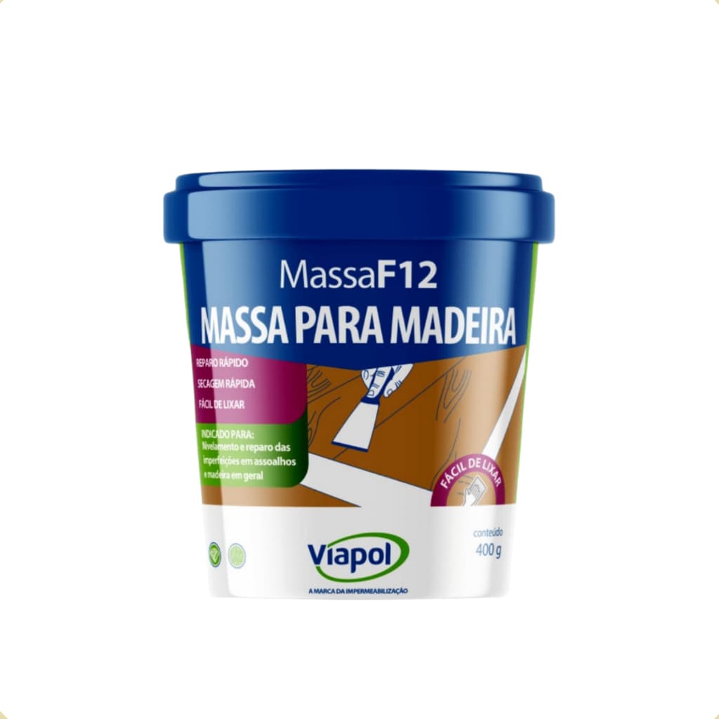 Massa Para Correção de Madeira F12 Calafetar Viapol 400g - Cores