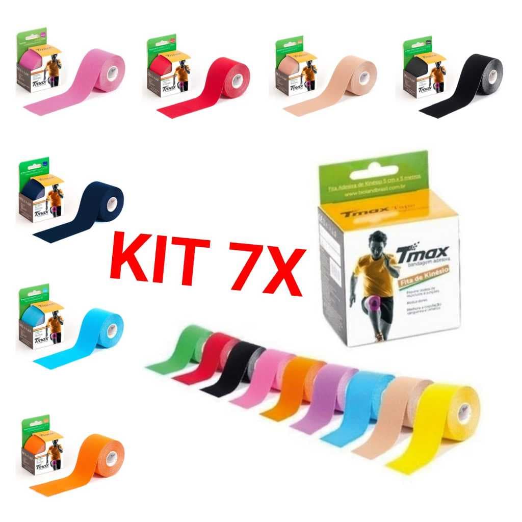 Kit 7X Unidades Bandagens elásticas tmax Original  kinesio taping