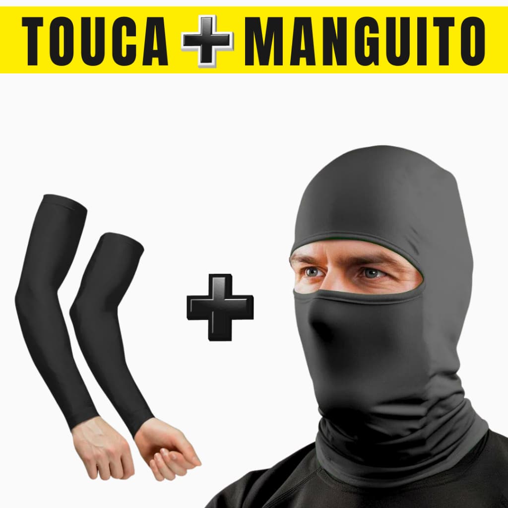 Manguito Termico Manga Longa + Touca Balaclava Termica Toca Proteção Solar Braço Uv Unissex