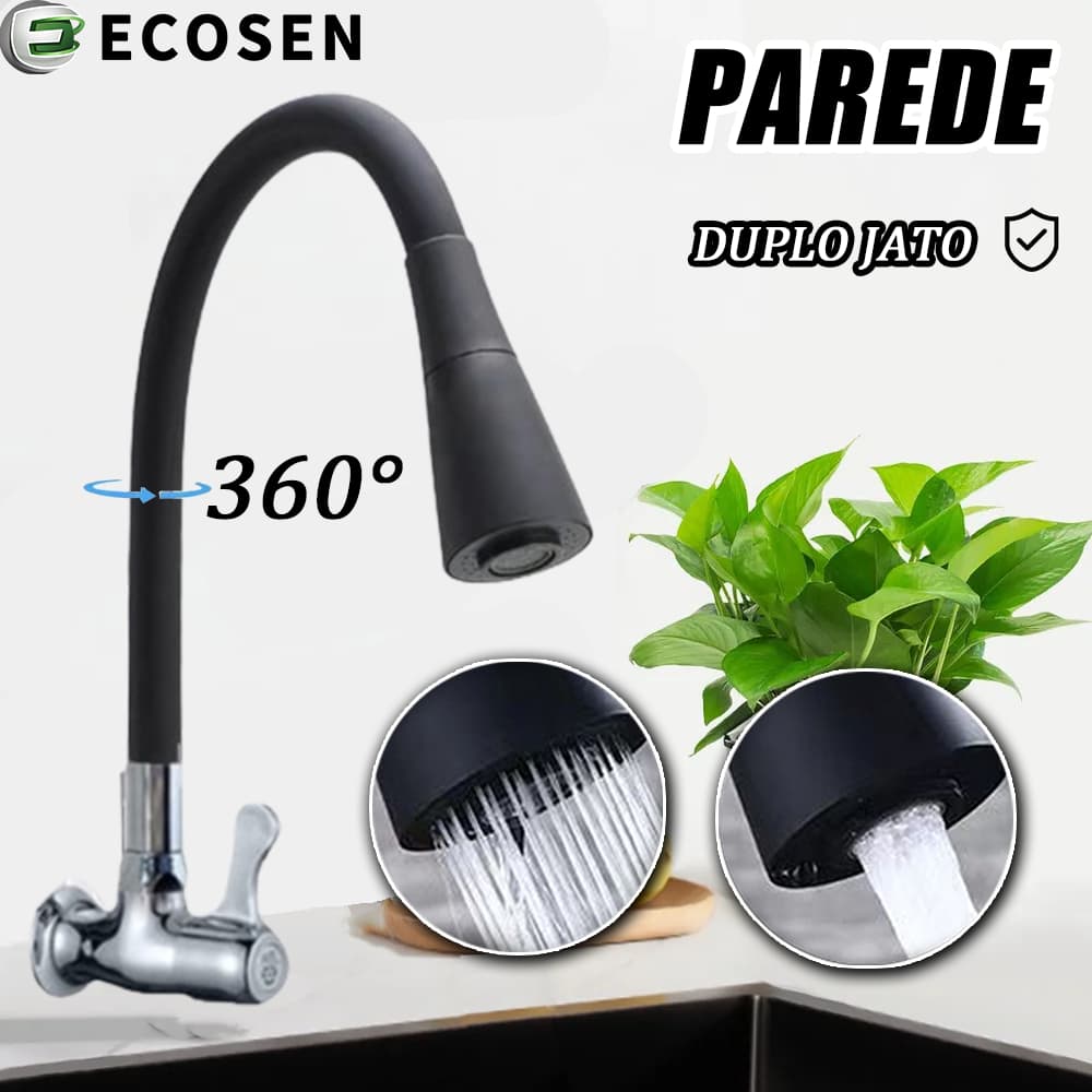torneira de parede cozinha 1/4 Volta Flexível Preta 2 Jatos
