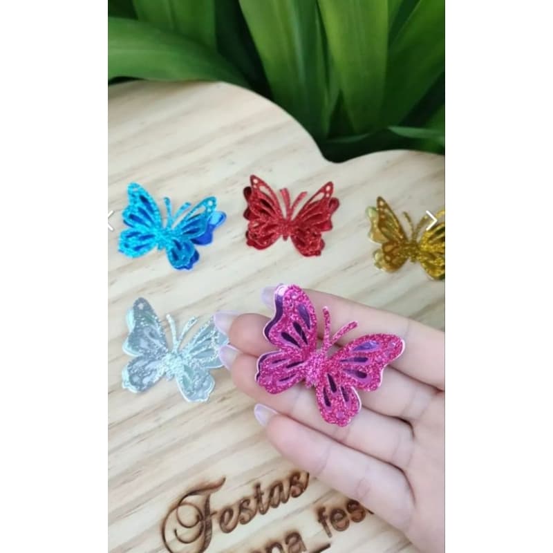 Aplique Borboleta vazada de Papel com glitter para enfeitar bolos ou lembrancinhas/ Borboleta de Papel camada dupla 10 unidades/ Borboleta Topo De Bolo