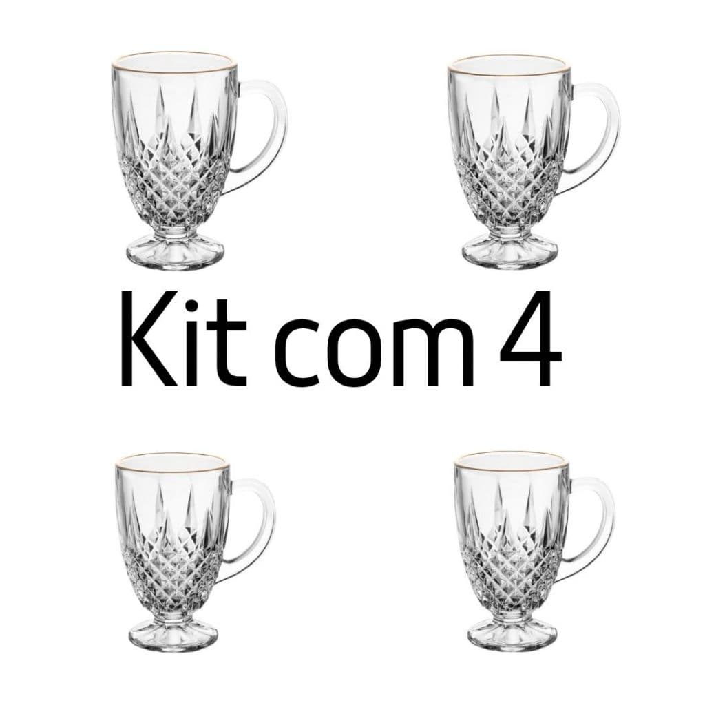 Kit com 4 xícaras Diamante  em Cristal 150ml LYOR