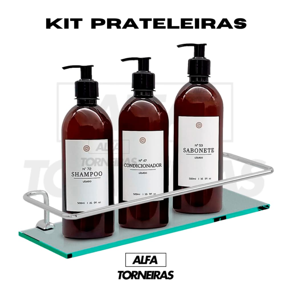 Kit Prateleiras Organizadoras Porta Shampoo Alumínio e Vidro