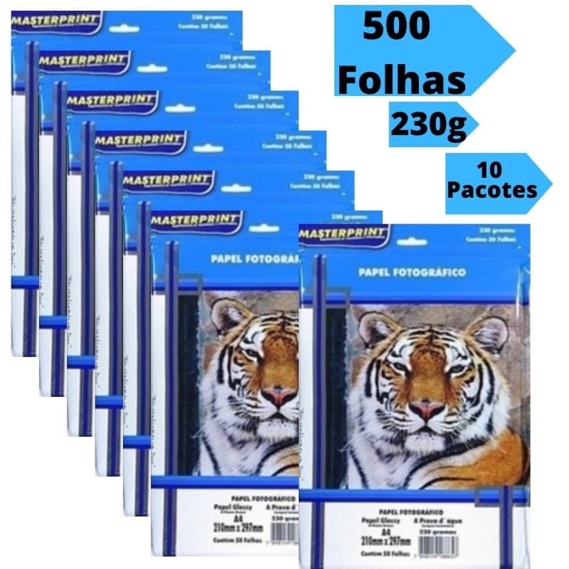 Papel Fotográfico Masterprint 230g A4 500 Folhas Branco Brilhante