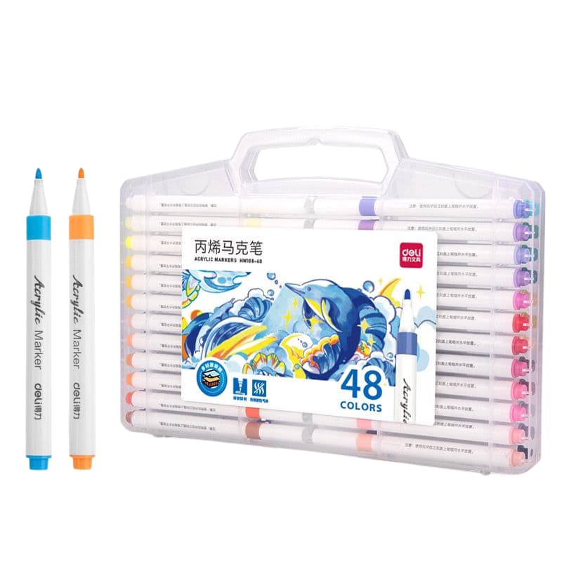 Canetinha Acrílica Estojo com 48 Cores - Canetas De Pintura Para Pedras, Discos, Celulares, Sapatos