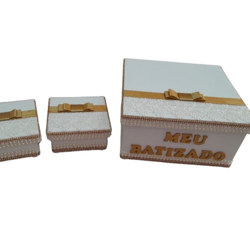 Caixa em mdf personalizada meu batizado kit com 3 caixas