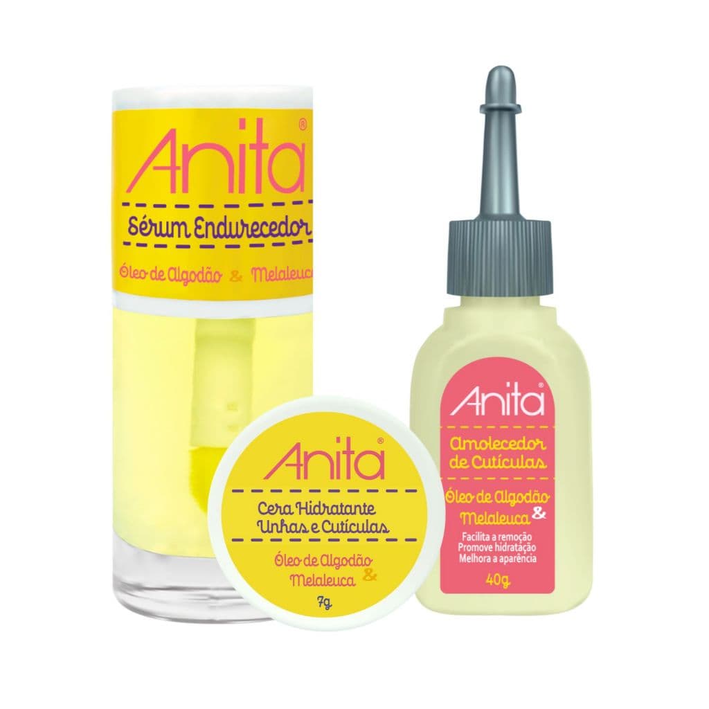 Anita  KIT 3 -  ÓLEO DE ALGODÃO - Tratamento com  AMOLECEDOR De Cutículas + CERA Hidratante + SÉRUM Endurecedor