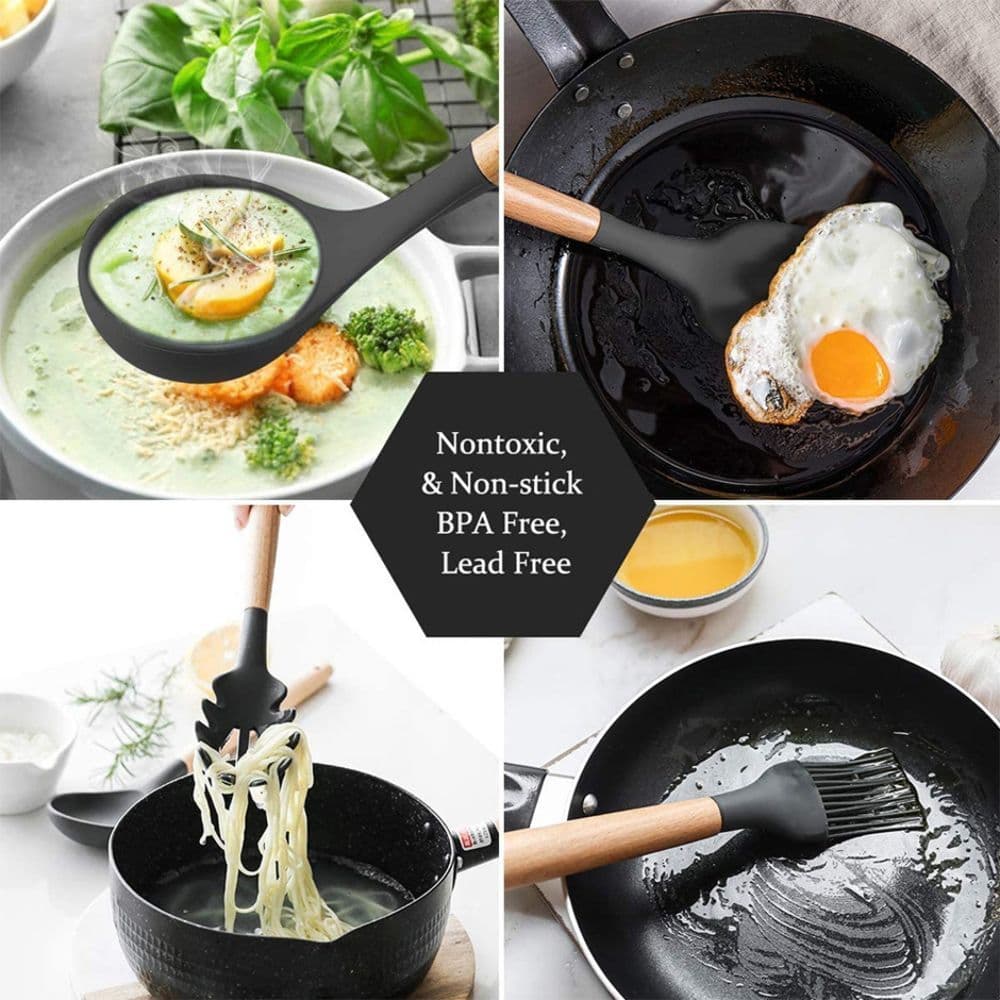 Kit 12 conjunto de utensílios Silicone Cozinha Colher escumadeira concha escumadeiras pote