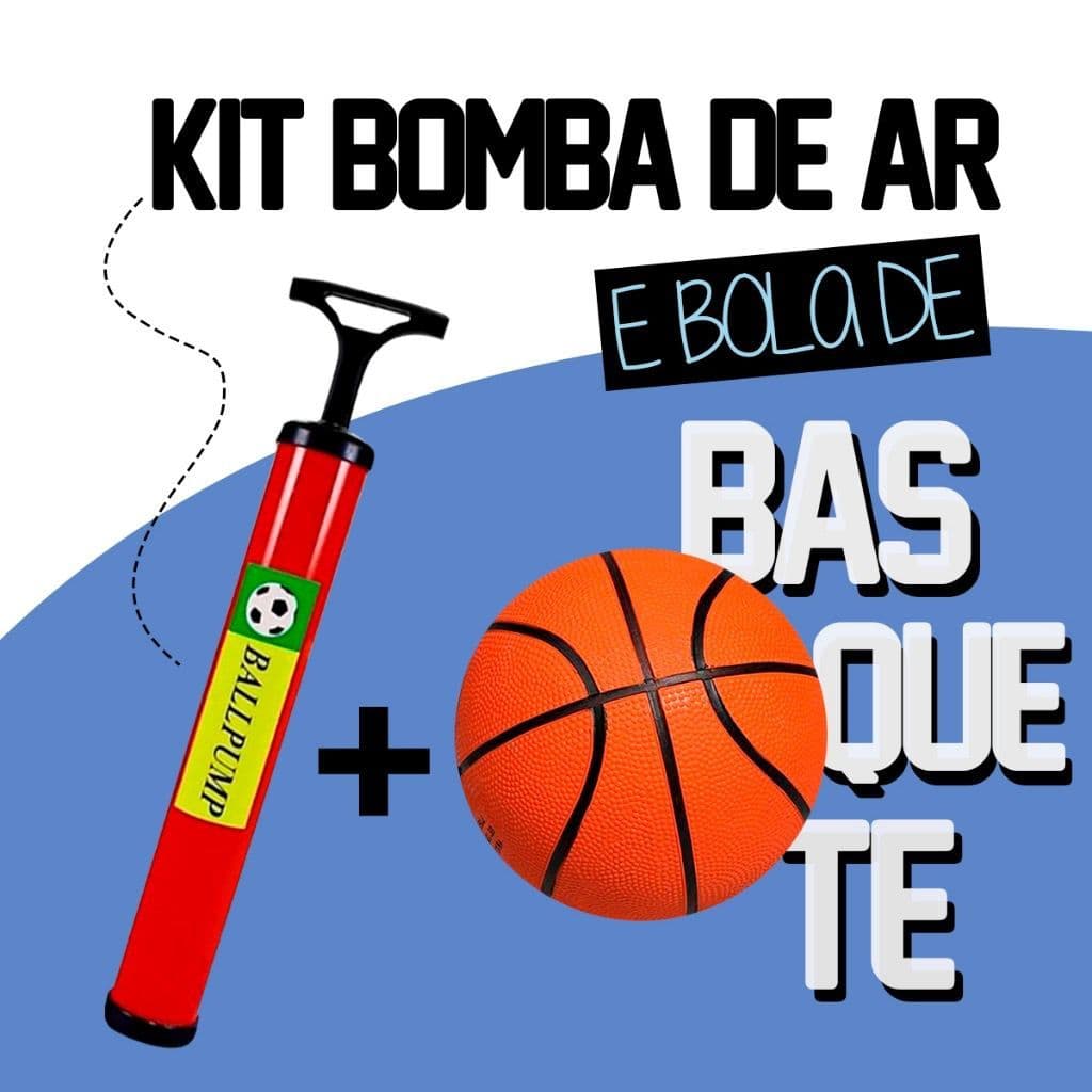 Kit Bola Basquete Tamanho Oficial Nº 7 + Bomba Inflar E Bico Ar BASQUETBALLl Para Encher Bola N7