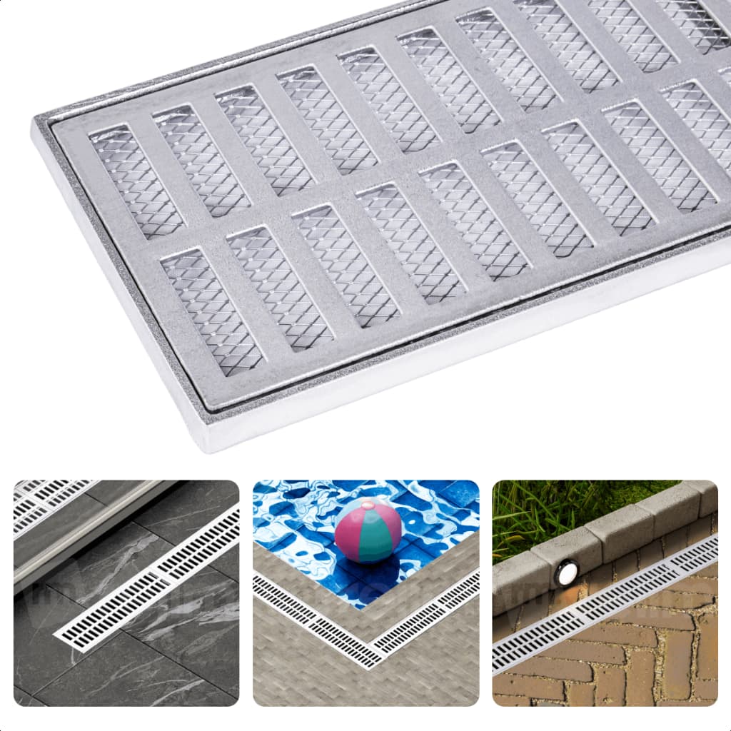 Ralo Linear 15x100 cm Pluvial Grelha Alumínio com Aro Suporte com Tela Anti Insetos