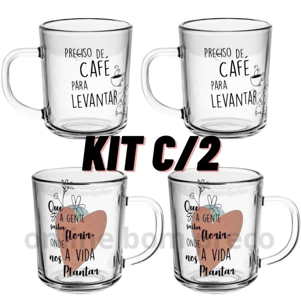 KIT Com 2 Canecas Lyor de Vidro Café fofas  220ml