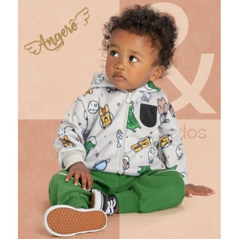 Conjunto Bebê Masculino Casaco em Soft e Calça Moletom Felpado Angerô