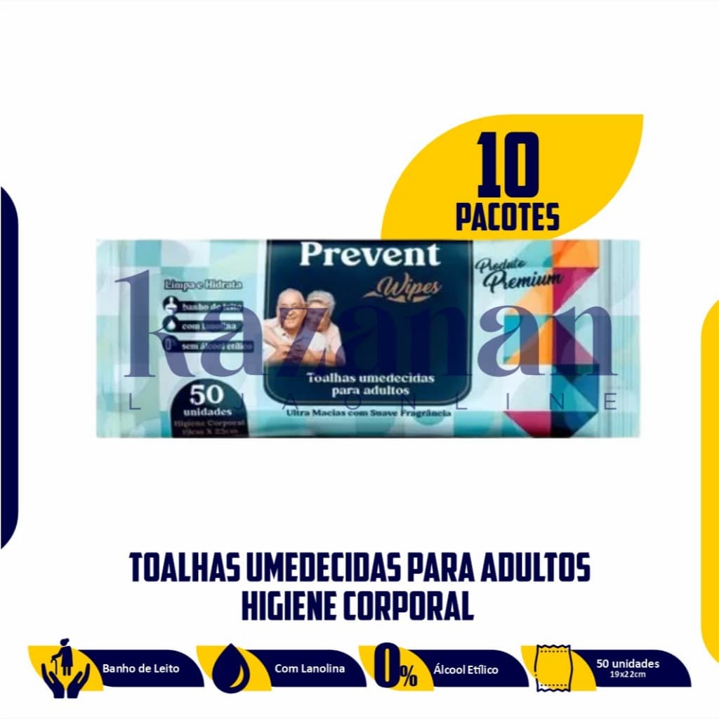 Kit 500 Toalhas Umedecidas Para Adultos - Banho de Leito Prevent Wipes (10 Embalagens)
