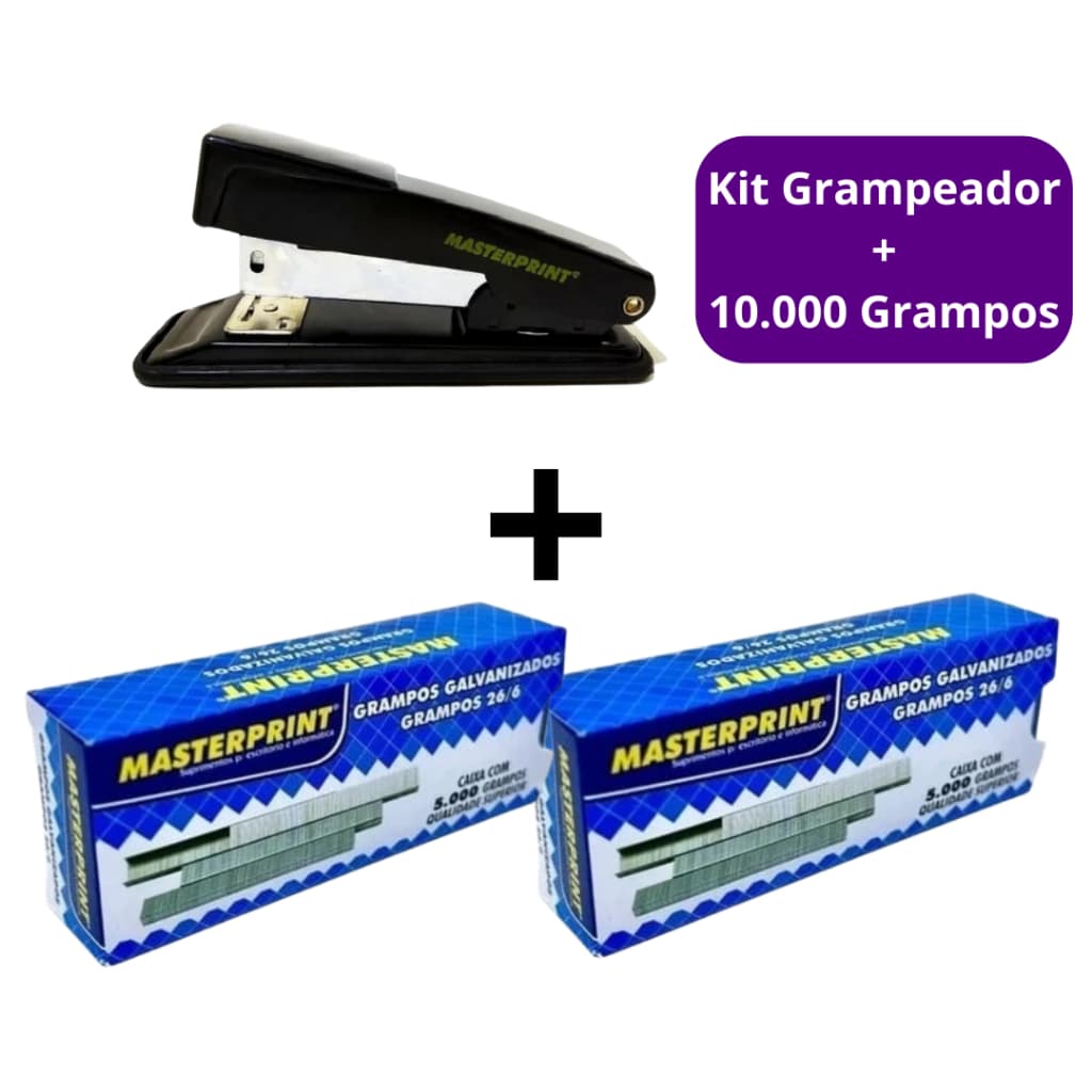 Kit Grampeador de Metal mp300 + 10.000 Grampos 26/6 Galvanizado Masterprint
