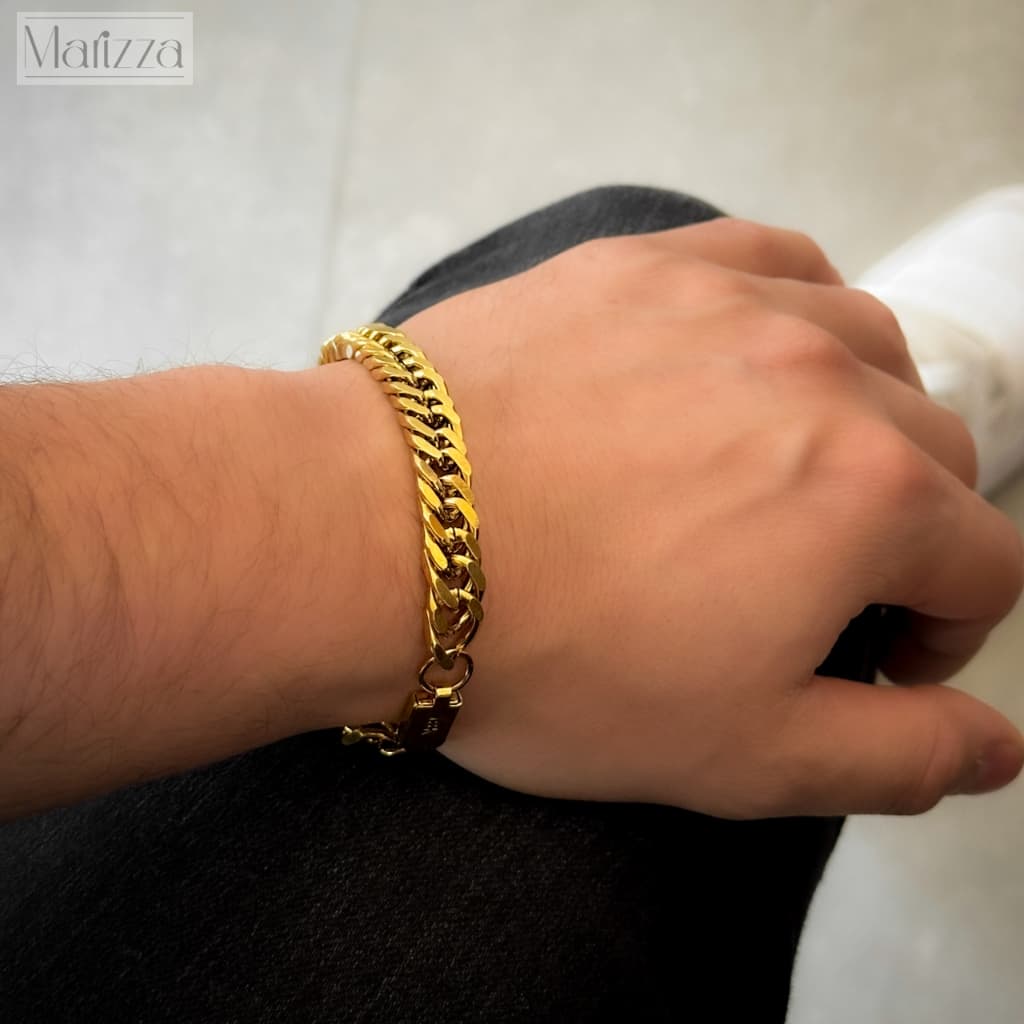 Pulseira Masculina Elo Grumet duplo 10mm Ouro 18k Aço inoxidável