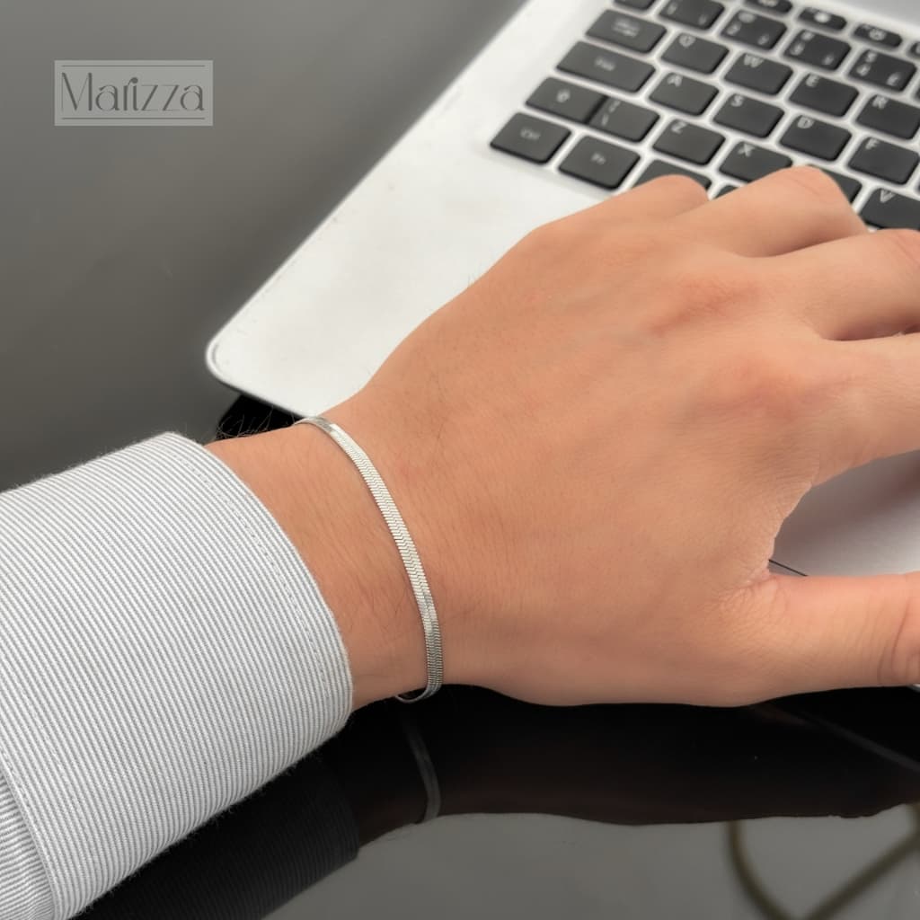 Pulseira Masculina Malha Fina Prata Aço Inoxidável