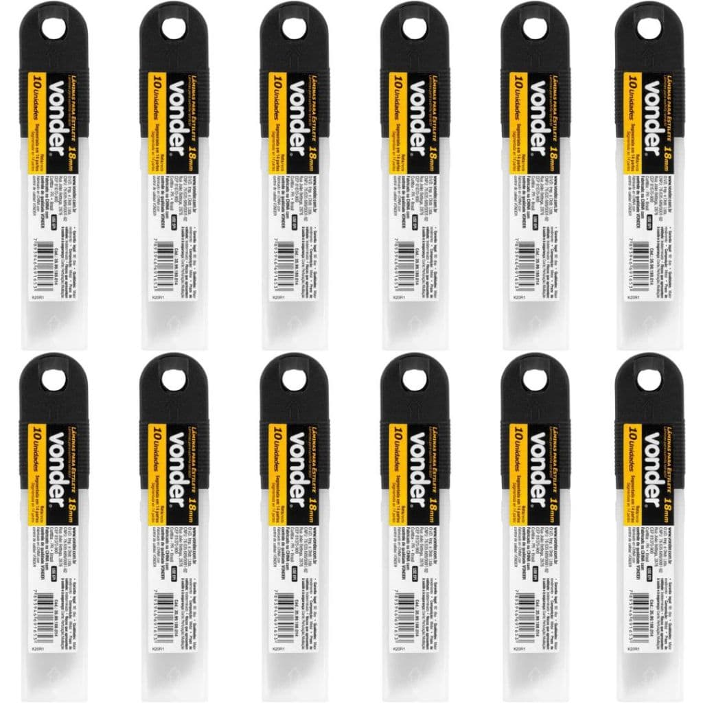 KIT 10 Jogos Lâmina de Estilete VONDER 18mm - 10 Tubetes com 10 peças cada