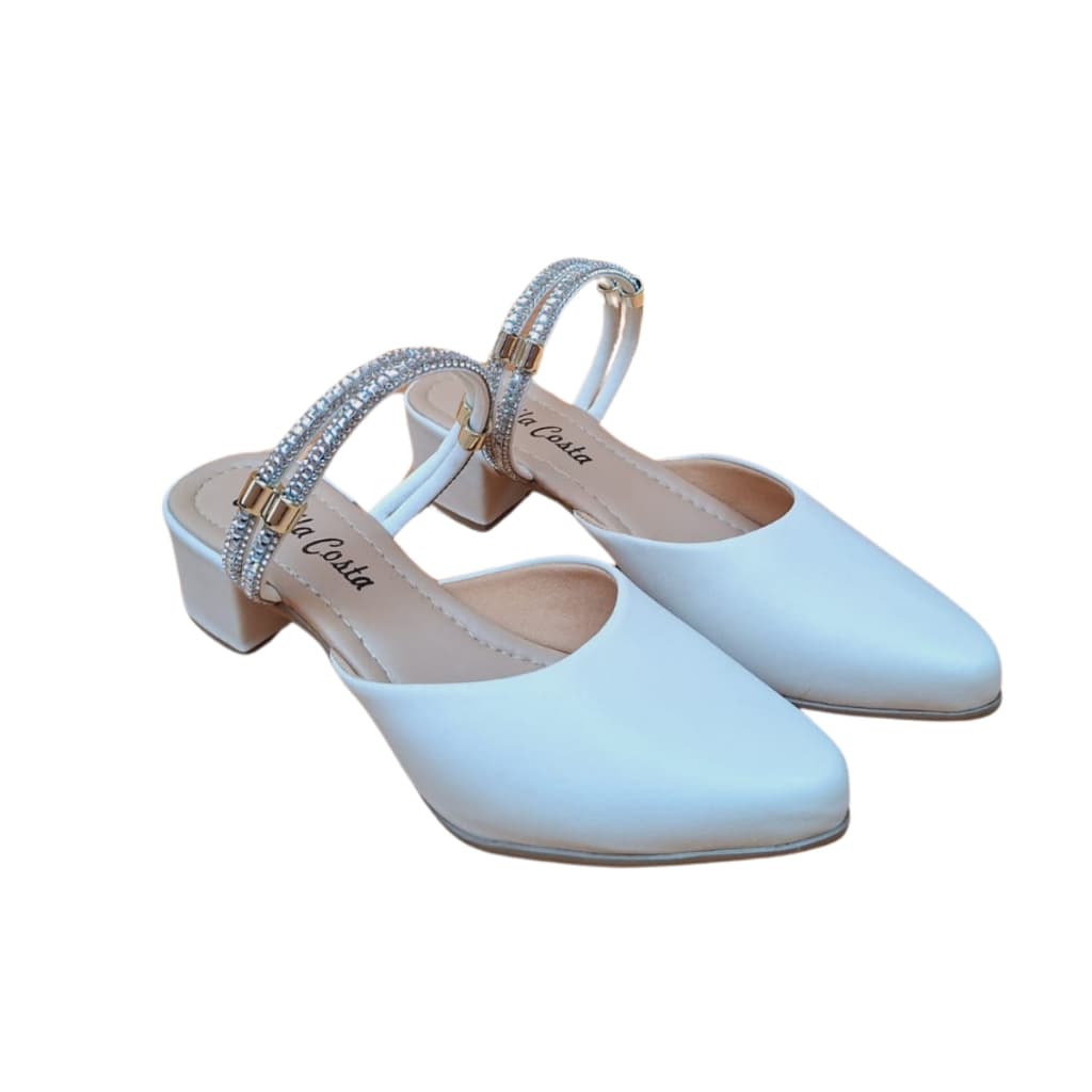 Mule Social 2 em 1 Feminino Femininas Scarpin Salto Medio Baixo Manta brilhante  Confort  OffWhite060