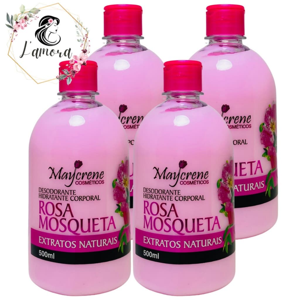 kit 4 Desodorante Hidratante Corporal Rosa Mosqueta 500 ml Maycrene