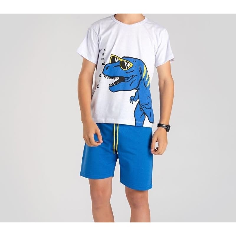 Conjunto Infantil Verão Masculino Dino de Óculos - Branco