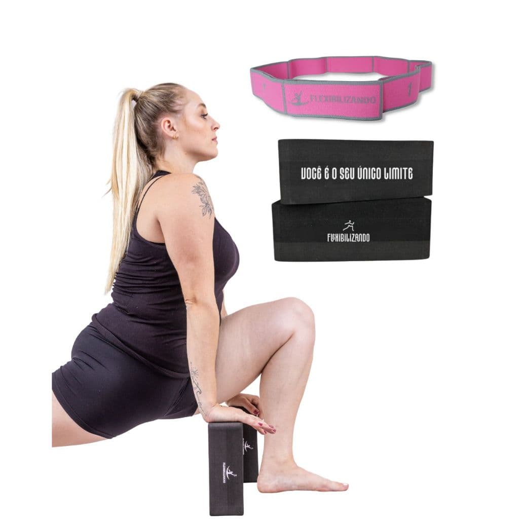 Kit 1 faixa elástica de resistência e um par de bloquinhos de yoga