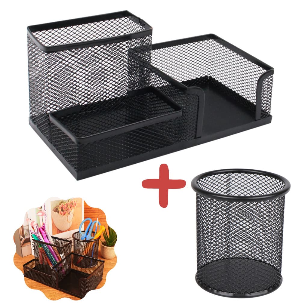Kit Organizador de Mesa + Porta Canetas Redondo Porta Treco Papelaria Escritório