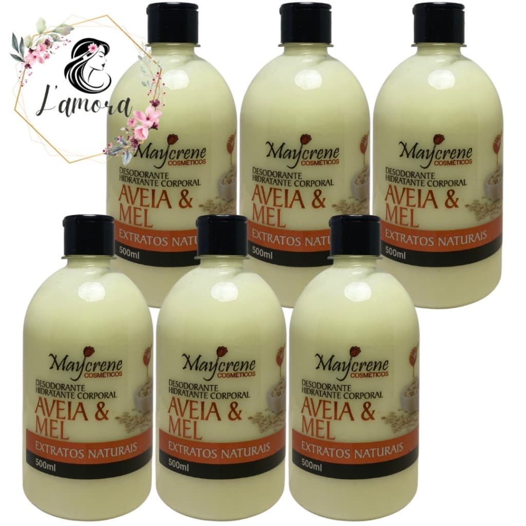 kit 6 creme corporal aveia e mel 500ml maycrene