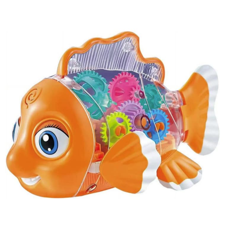 Brinquedo Peixe Musical laranja Transparente Gear Fish Luzes anda