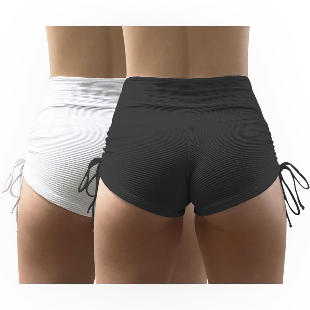 Kit 2 Short Feminino Sunquíni Hot Pant Cintura Alta Shortinho Regulagem Lateral Cordão de Amarrar