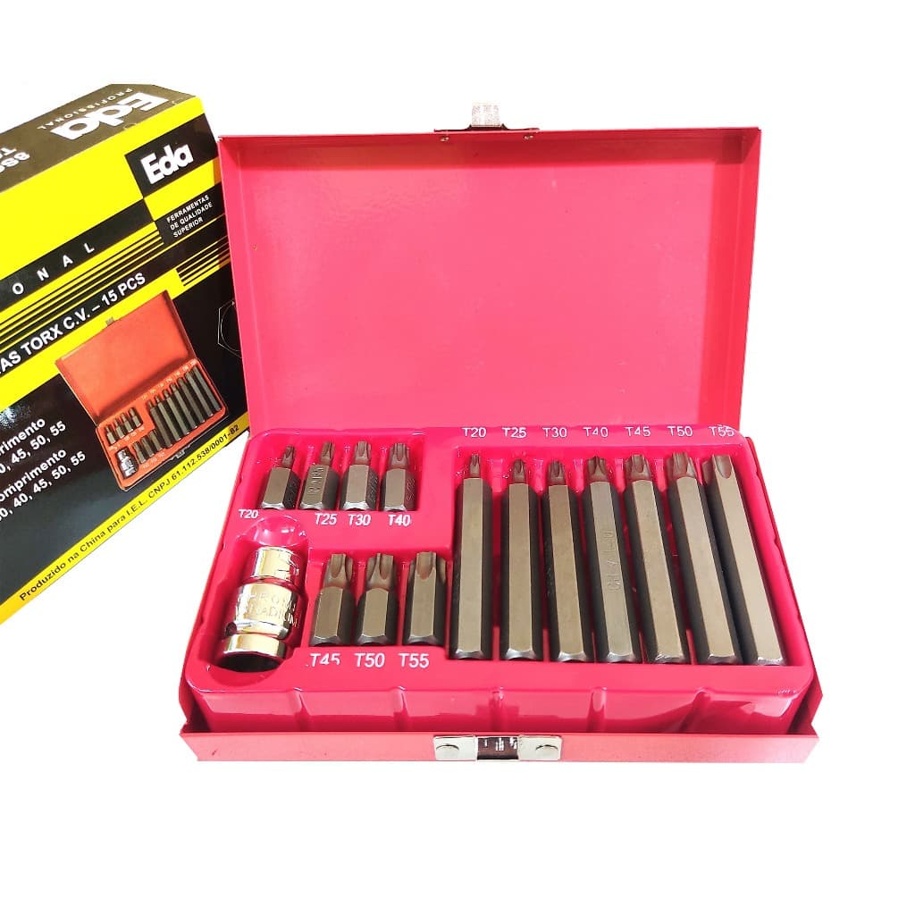 Jogo Pontas Bits Torx Longa Curta T20 A T55 E Adaptador 1/2