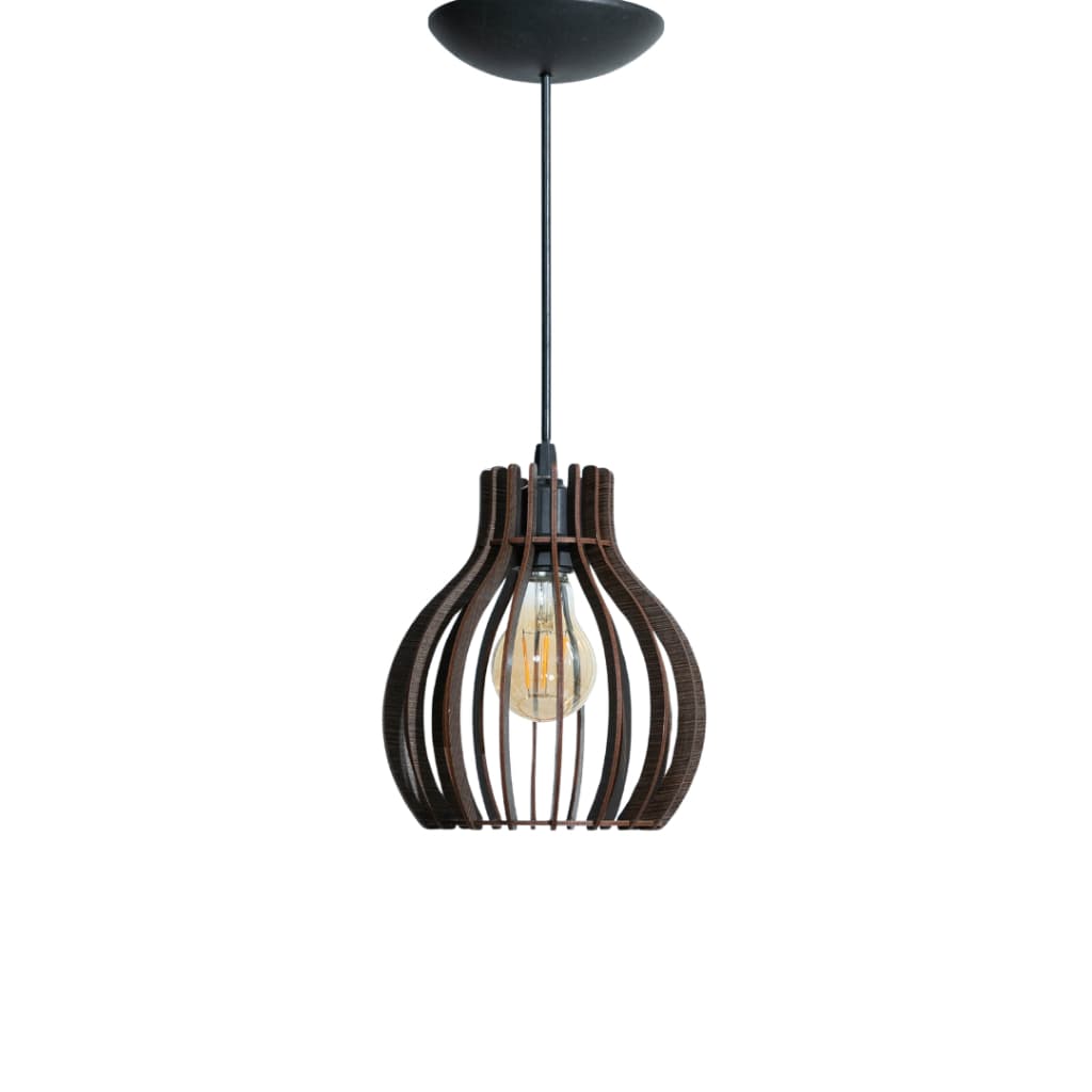 Luminária Lustre Redondo Madeira Luxo De Teto Pendente Sala Cozinha Marrom