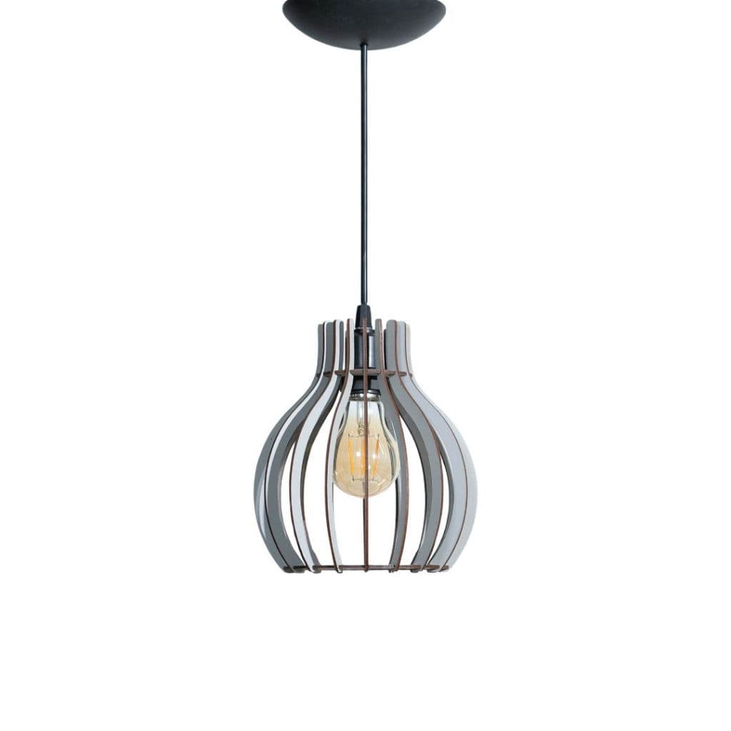 Luminária Lustre Redondo Madeira Luxo De Teto Pendente Sala Cozinha Cinza