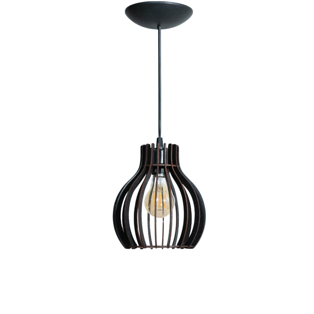 Luminária Lustre Redondo Madeira Luxo De Teto Pendente Sala Cozinha Preto