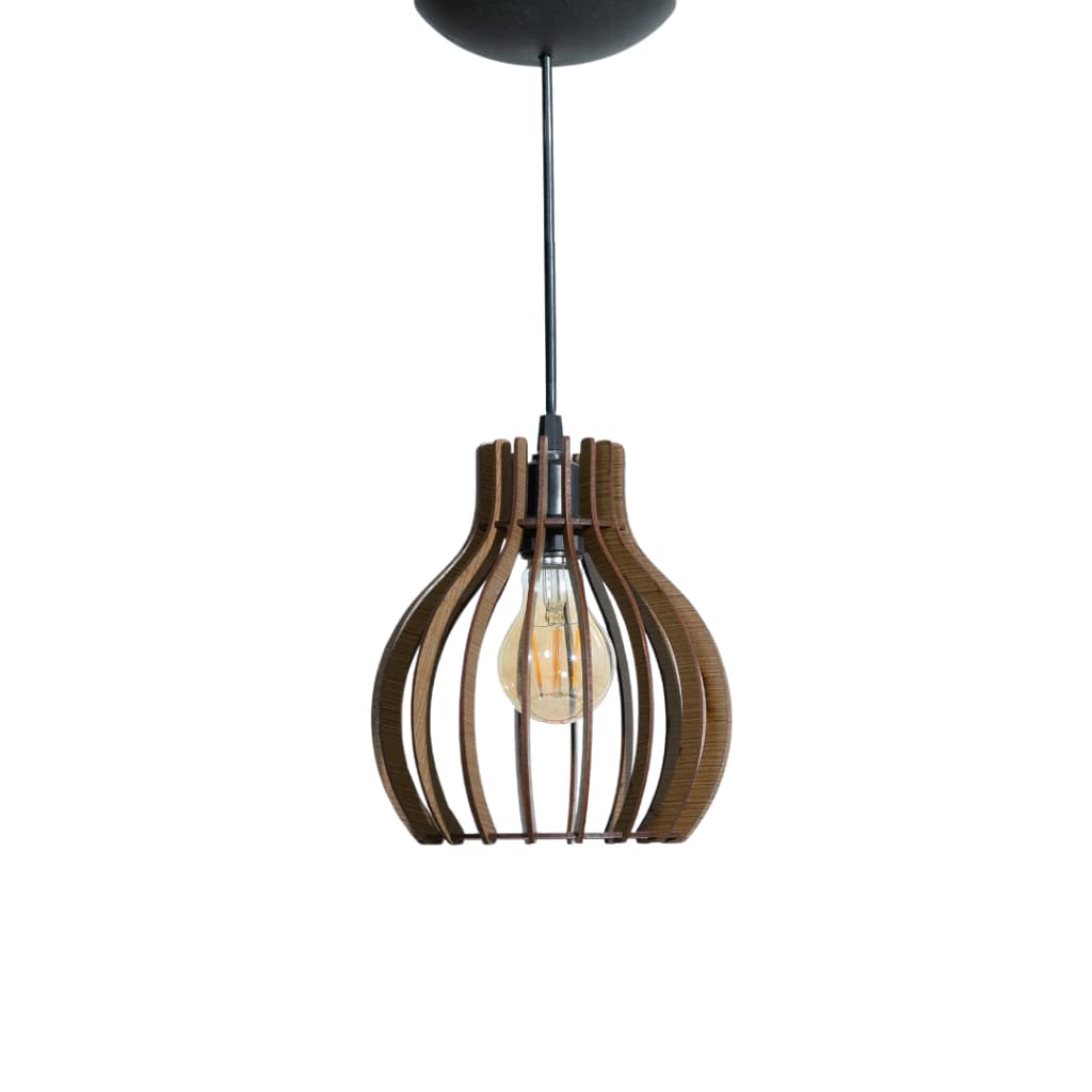 Luminária Lustre Redondo Madeira Luxo De Teto Pendente Sala Cozinha Caramelo