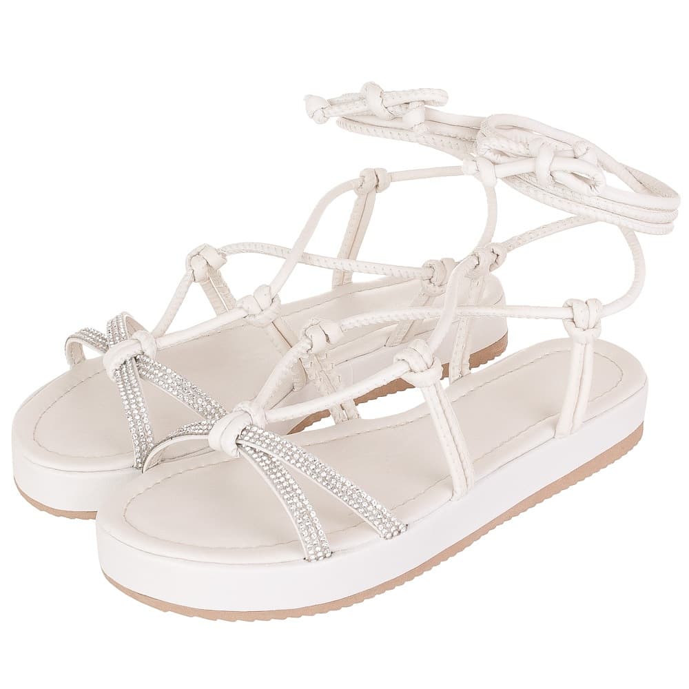 Sandalia Feminina Flatform De Amarrar Strass Birken 944/6