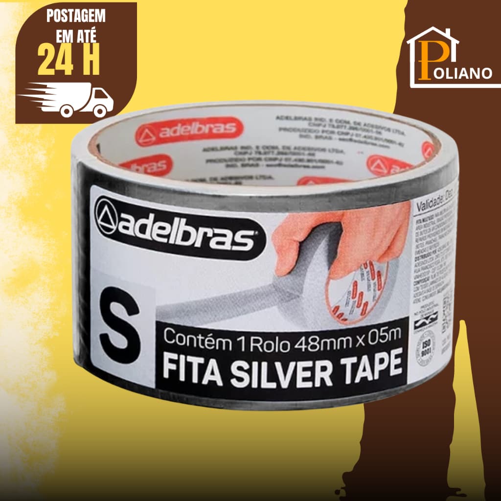 Fita Silver Tape 5 Metros Multiuso Alta Resistência 48mm Preta/Prata
