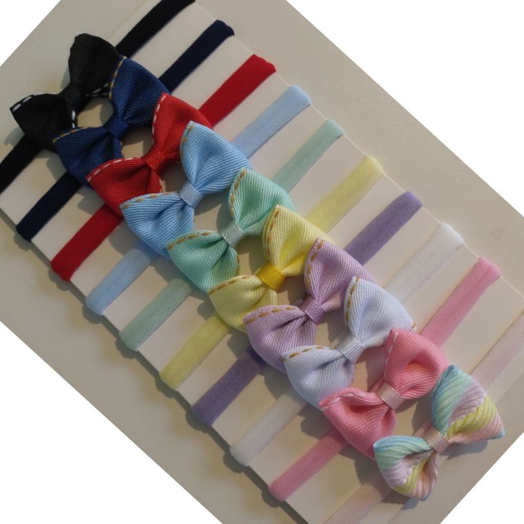 kit 10 Laços de cabelo para Bebê Gravata Simples Jeans na meia de seda