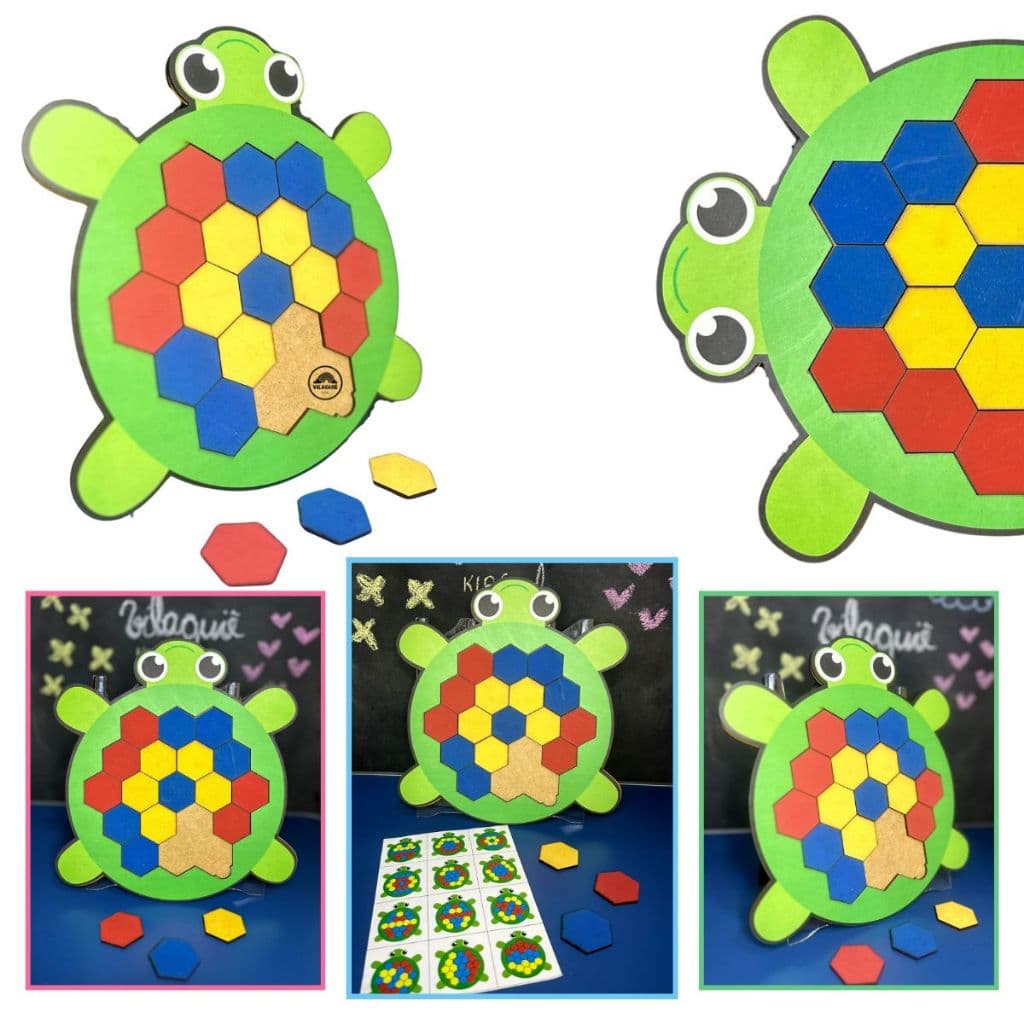Quebra Cabeça Mosaico Tartaruga em madeira MDF Brinquedo Educativo