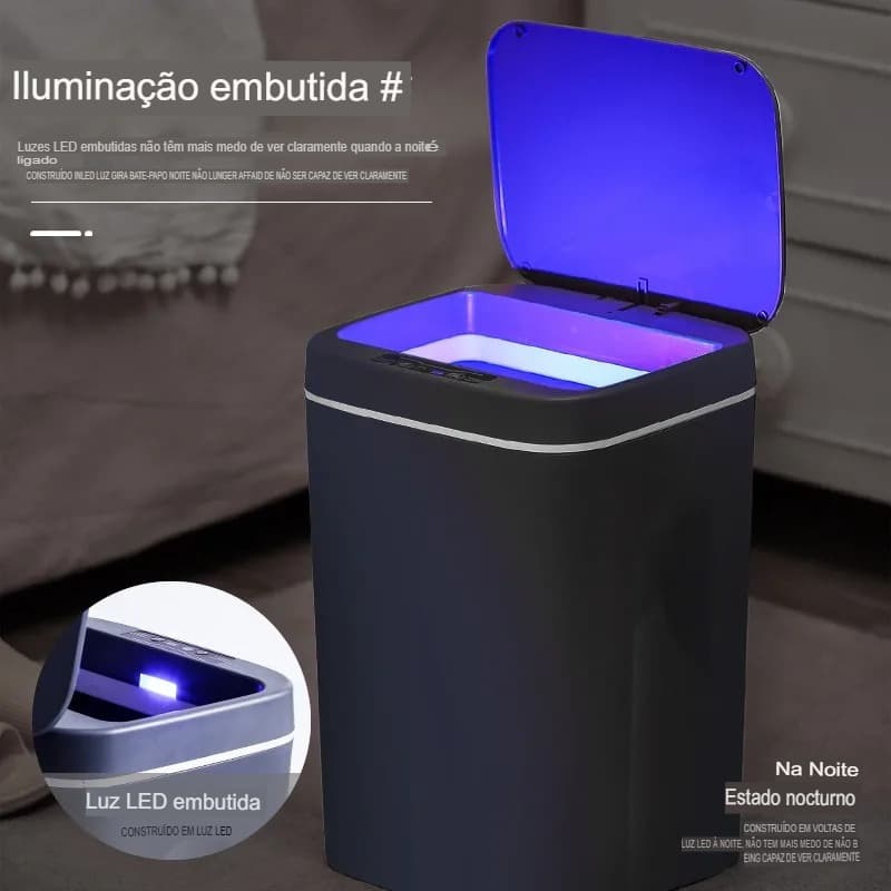 Lixeira Inteligente Automática 16L com Sensor de Movimento | Tampa Inteligente, Luz LED e Abertura sem Toque