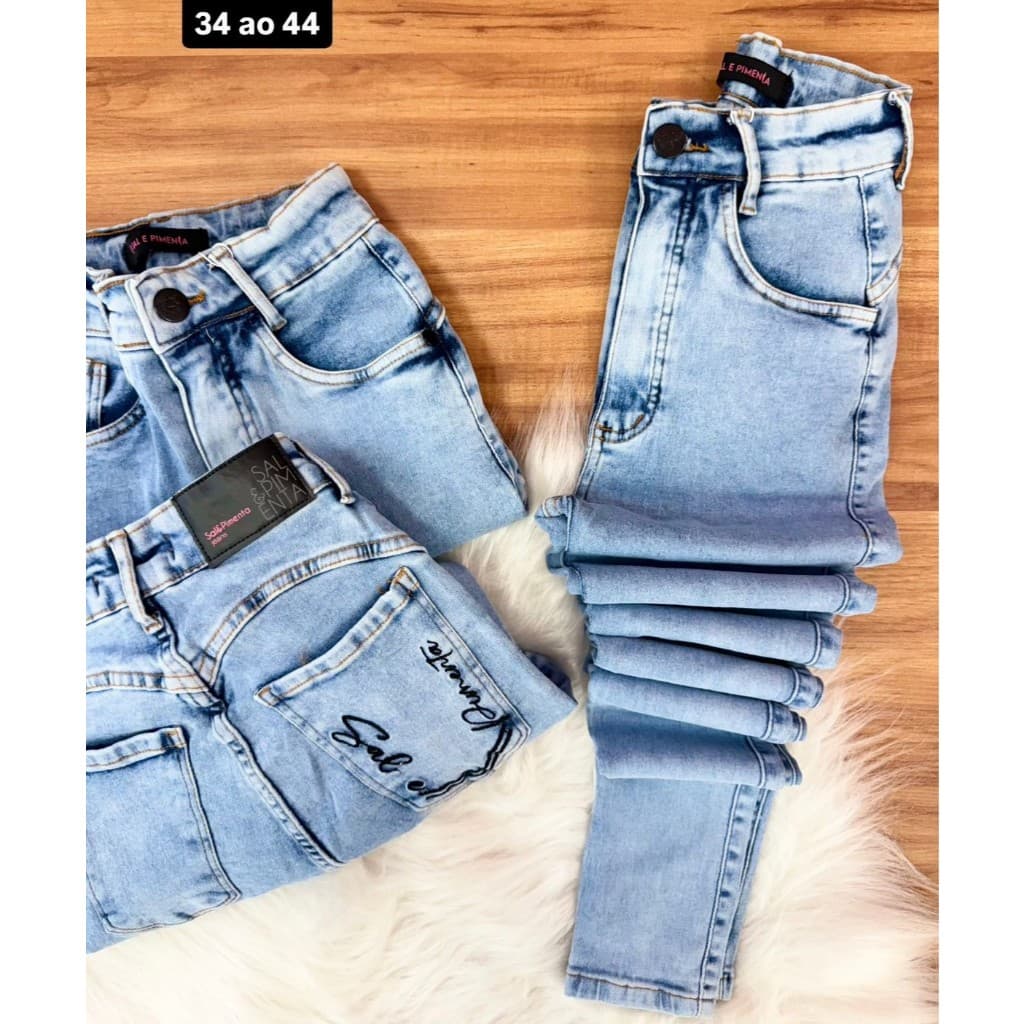 Calça Jeans Sal E Pimenta Calça Com Elastano Feminina Cós Alto Cintura Alta