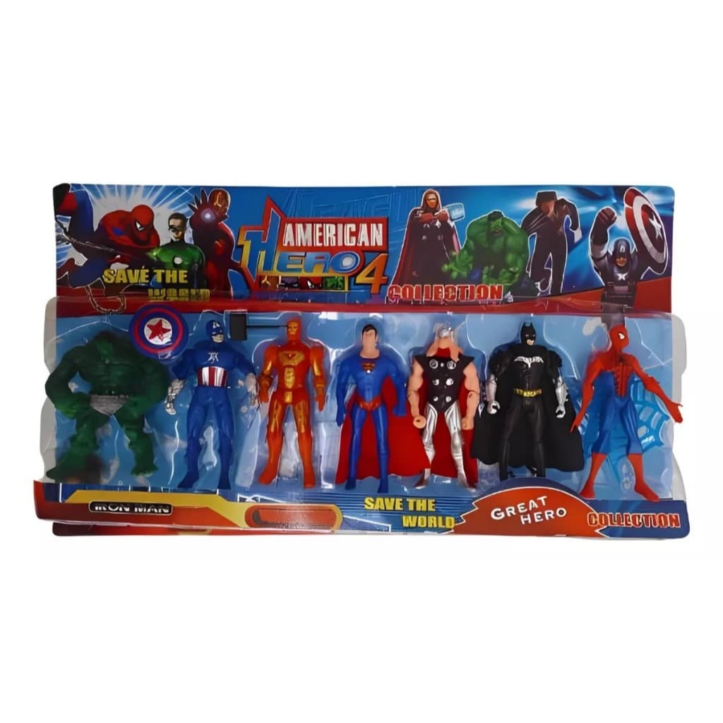 Kit Com 7 Bonecos Super Herois Vingadores- Marvel comics