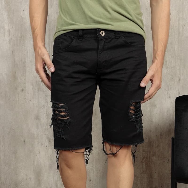 Bermuda jeans Masculino  Preta Rasgada