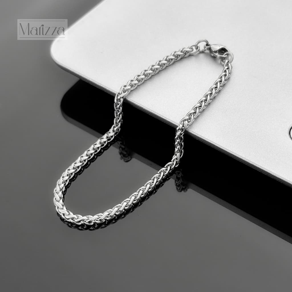 Pulseira aço inox Masculina Trançado Prata 3mm antialérgico não escurece