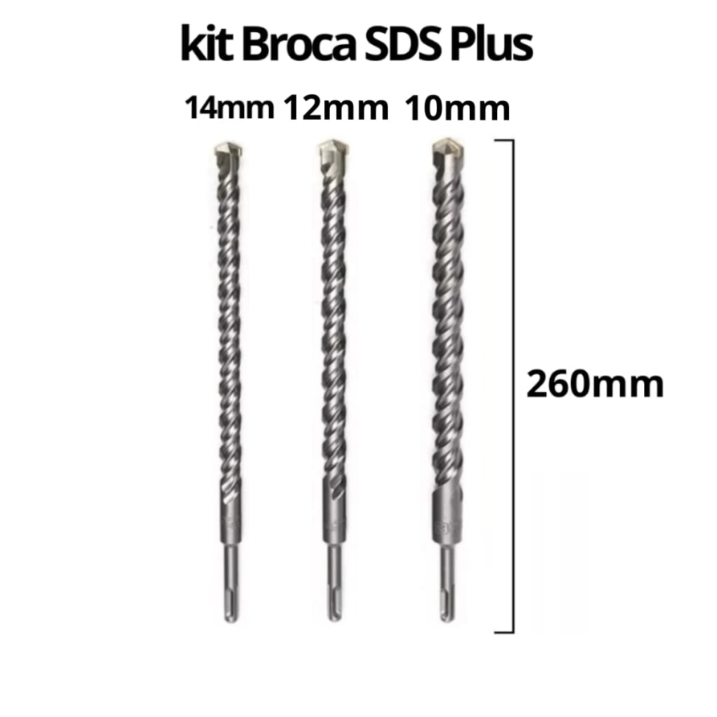 Kit Jogo Broca Videa Longa Sds Plus 14mm/12mm/10mm X 260mm