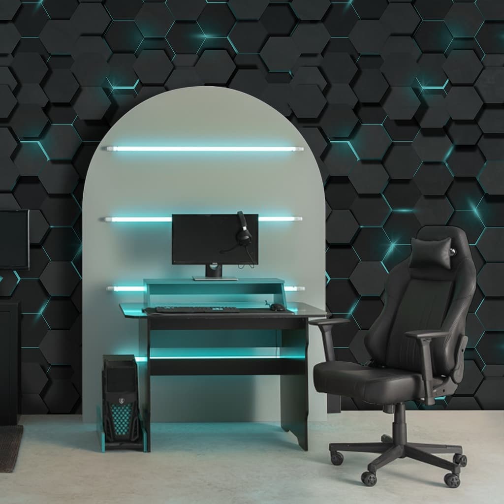 Papel De Parede 3d Geométrico Moderno Gamer Azul Personalizado
