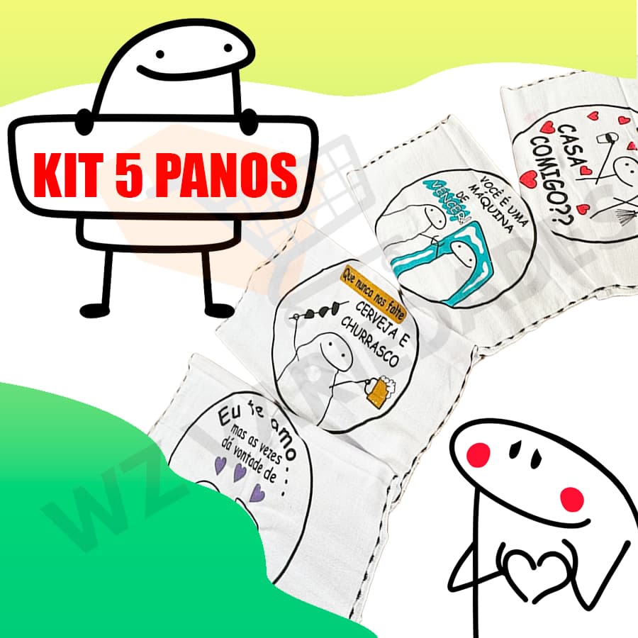 kit 5 Pano de prato Meme Bento flork pé de galinha 100% algodão