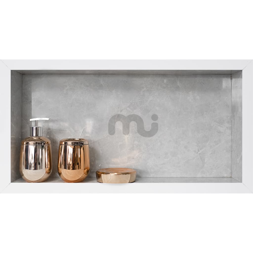 2x Unidades De Nicho Em Porcelanato Mesclado Cinza  Com Bordas Em Alumínio Brancas 60x30x10 O Único Que Não Empoça Água No Fundo